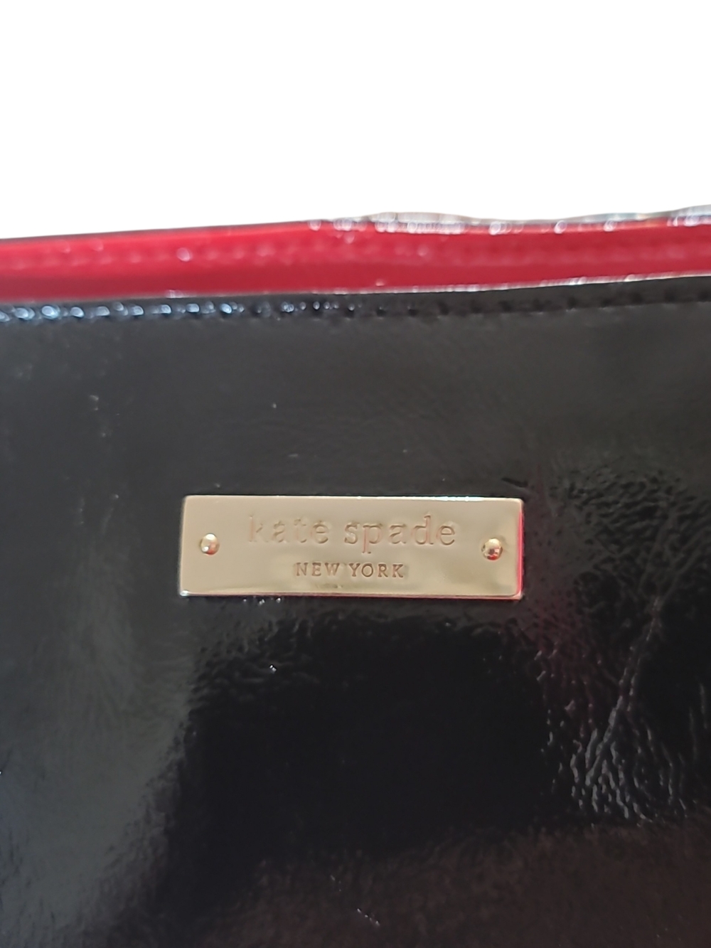 Kate Spade Black, White & Red w/Polka Dot Interior Patent Leather Shoulder Tote - Picture 5 of 15
